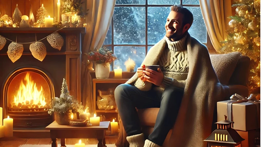 A-cozy-winter-scene-of-a-person-by-a-fireplace-enjoying-a-warm-drink-surrounded-by-holiday-decor-symbolizing-mental-well-being