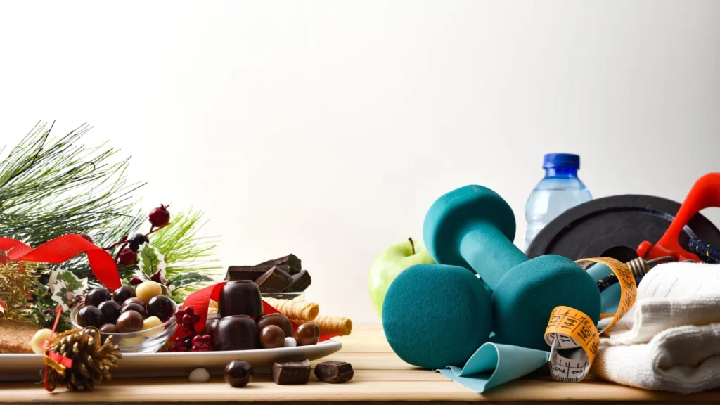 holiday-snacks-and-fitness-equipment-Healthy-Tips-for-the-Holidays