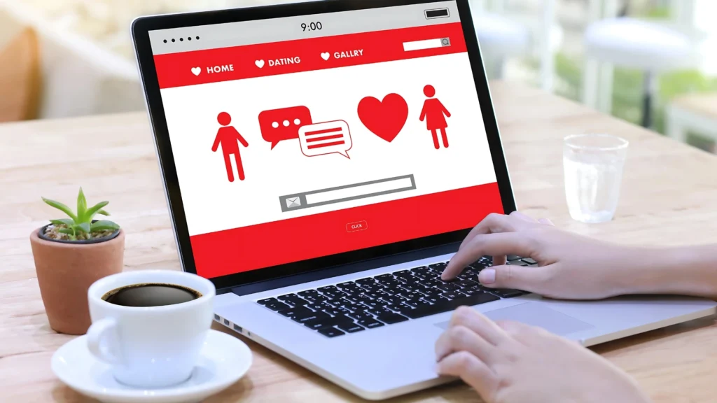 A-person-browses-a-dating-site-reflecting-the-pressure-of-digital-dating-and-modern-mens-issues-related-to-attraction-and-validation