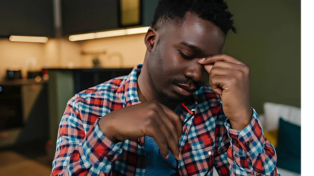 a-man-in-a-checkered-shirt-sitting-in-a-dimly-lit-room-appearing-fatigued-or-contemplative-his-expression-and-body-language-may-reflect-the-effects-of-Seasonal-Affective-Disorder