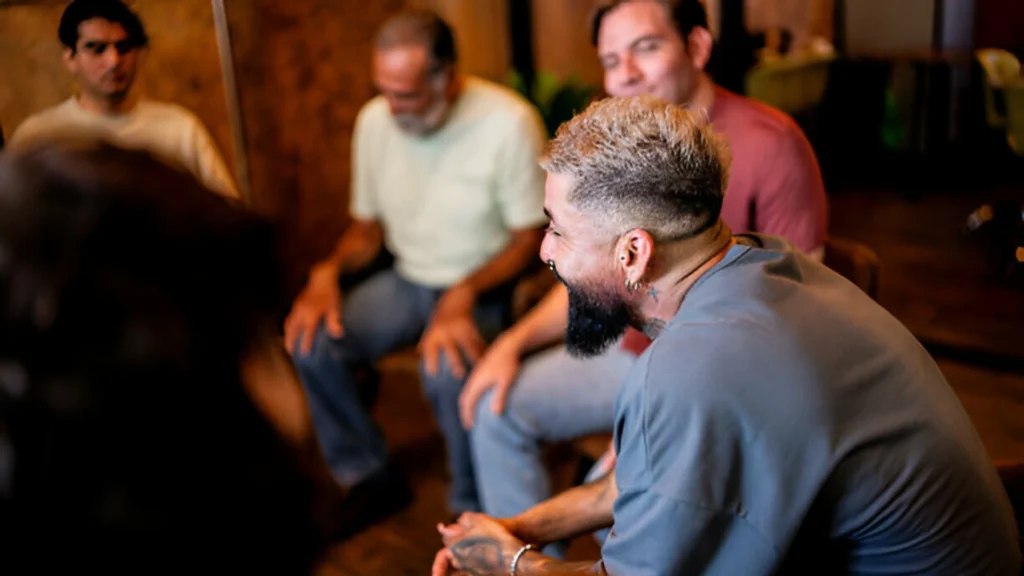 mature-man-talking-and-being-comforted-in-a-group-therapy-with-community-support-mental-health