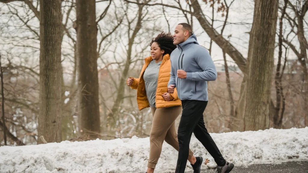 A-couple-enjoys-a-jog-together-in-nature-symbolizing-the-sexual-link-between-physical-activity-and-mental-well-being