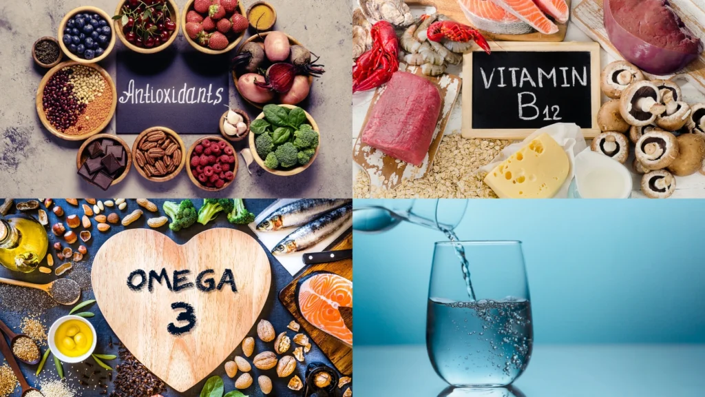 Healthy-Diet-Meal-Plan-for-the-Mind-antioxidants-vitamin-B12-omega-3-water-and-nutritious-foods