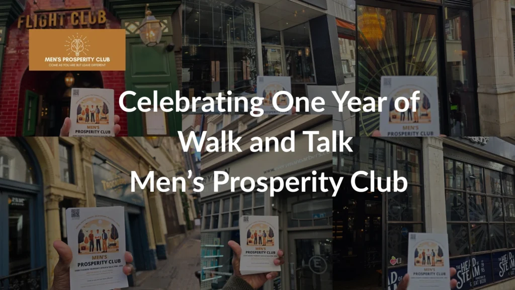 Celebrating-one-year-of-Walk-and-Talk-by-the-Mens-Prosperity-Club-featuring-a-collage-of-posters-held-in-front-of-various-city-venues