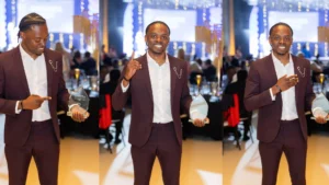 Ronaldo-Hare-celebrating-his-award-at-the-2025-Ladies-First-Awards-in-a-series-of-three-poses-holding-the-glass-trophy-on-stage