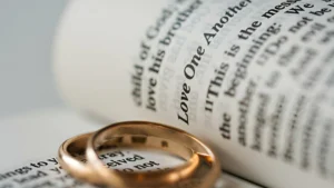 Wedding-rings-on-a-Bible-page-with-the-message-Love-One-Another-highlighting-the-importance-of-faith-in-relationships