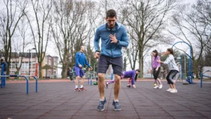 Group-of-people-engaging-in-cardiovascular-exercise-outdoors