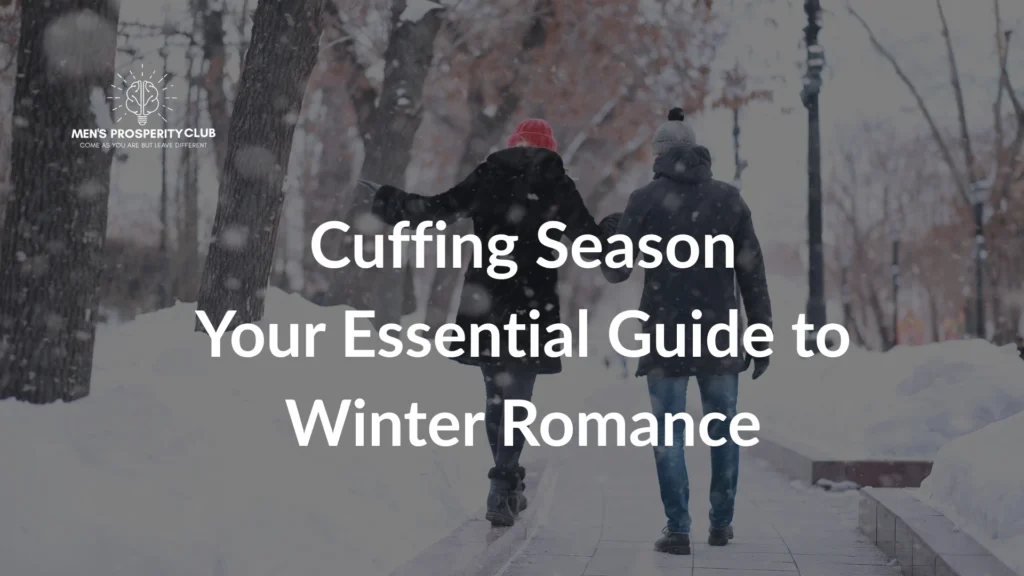 Couple-walking-hand-in-hand-during-snow-embracing-cuffing-season-romance
