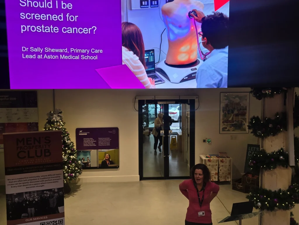 Dr-Sally-Sheward-presenting-on-prostate-cancer-screening-at-Aston-University