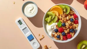 Granola-with-fruits-and-yogurt-in-a-bowl-for-calorie-tracking