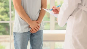 Man-holding-his-groin-area-indicating-potential-prostate-discomfort-during-self-check